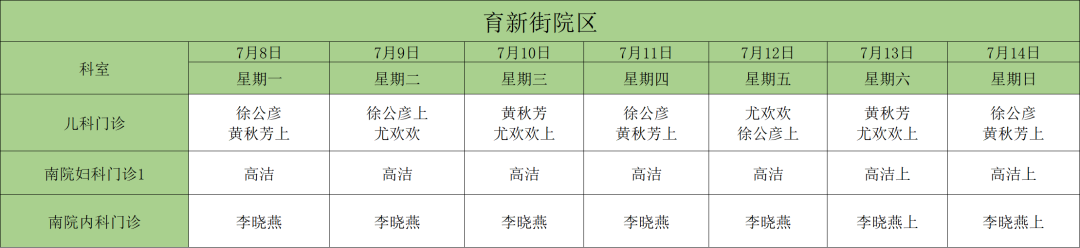 【温馨告知】周口市妇幼保健院（育新街院区）2024年7月8日-2024年7月14日门诊坐诊信息